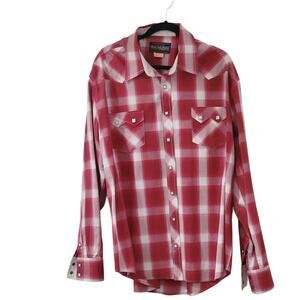 Men's Pearl Snap Down 100% Cotton Red Long Sleeve Western Wear Plaid Shirt 2XL